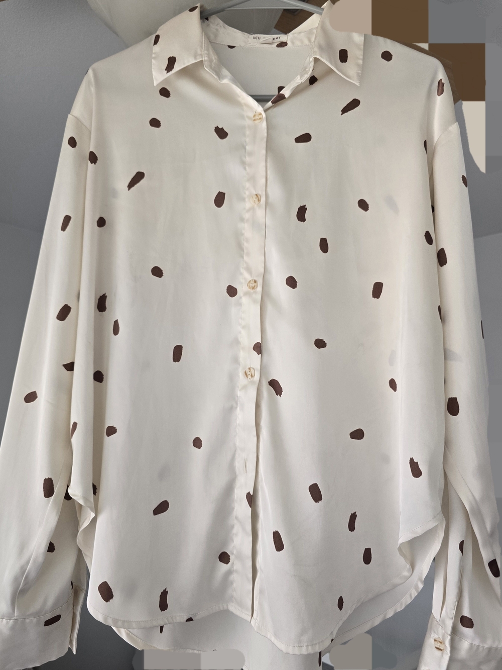 Blu Pepper Cream Button-Down Shirt with Brown Polka Dots